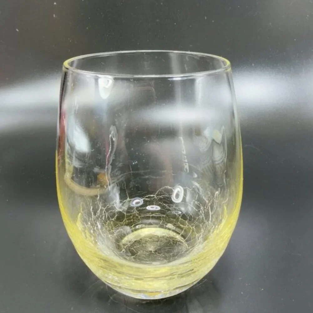 Pier‎ 1 Crackled Glass Glasses Cups Tumbler Set 2 Yellow Crackle Glass Glasses
